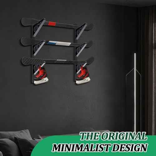 Ski Wall Rack Horizontal Ski Rack Wall Mount Hockey Stick Storage, Garage Storage for Sports Equipment, Skates, Lacrosse Sticks, 3 Tiers