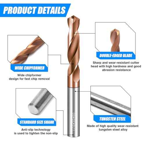 Solid Carbide 3/16" Drill Bits, Tungsten Carbide Drill Bit Set with TISIN Coated, Metal Drill Bit Set for Stainless Steel Hardened Steel Cast Iron Alloy Copper, 2 Pcs