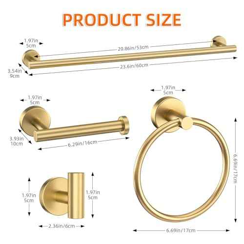 10-Piece Gold Bathroom Hardware Accessories Set-Brushed Gold Towel Bar Set,SUS304 Stainless Steel Towel Rack Set for Bathroom-Wall Mounted,23.6-Inch Towel Holder Set