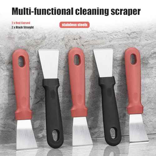 Kytasryl 4PC Multi-functional Stainless steel Scraper, Lengthened Kitchen Cleaning Scraper Spatula, Refrigerator De-icing Tool, Bathroom Gap Cleaning Tool, walls or floors clearing scraper