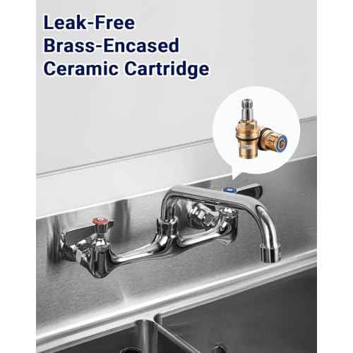 [CA. Available] Sepaitek Leak-Free Commercial Sink Faucet 8" Center 8" Spread Swivel Spout, Wall Mount Kitchen Faucet 2 Hole 2 Handles, Laundry Industrial Restaurant Compartment Sink Faucet, Brass