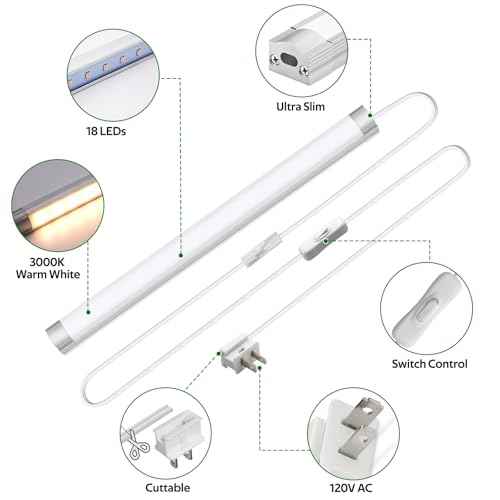 AIBOO Under Cabinet Lighting, Dimmable 12 inch Under Counter Lights, 120V Plug in & Hardwired, Linkable LED Closet Lights for Kitchen, Shelf, Workbench, Desk,Cupboard,Garage (6 PCS), Warm White 3000K