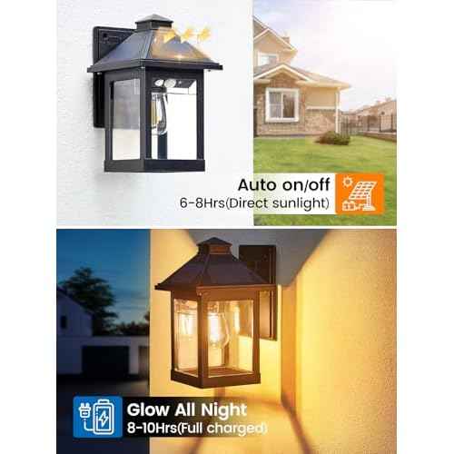LUHLEE Solar Porch Lights Outdoor,2 Pack Motion Sensor Solar Wall Lights with 3 Lighting Modes,IP65 Waterproof 3000K Wall Sconce for Front Door Garage Shed Barn Patio Decorative