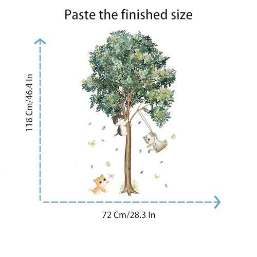 WAFT YEARN Removable Tree Green Plants Leaves Butterfly Flower Cat Hanging Vine Farmhouse Style Wall Decal Wall Stickers for Nursery School Classroom Bedroom Bathroom Boys Girls Room Playroom