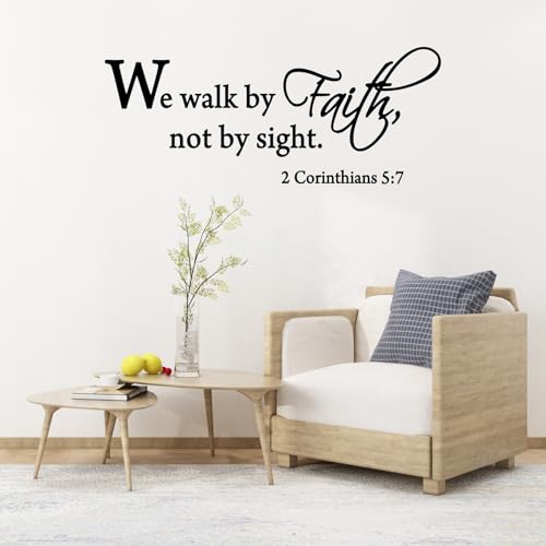 Bible Verse Wall Decals Wall Quotes Decor Stickers, Vinyl Scripture Biblical Phrase Living Room Home Art Decor Stickers We Walk by Faith Not by Sight 22"X9" for Living Room