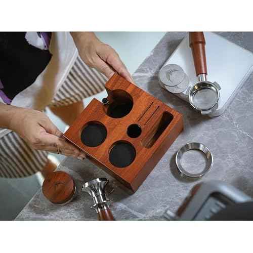 54mm Espresso Tamping Station Rosewood ? Premium Organizer for Breville Espresso Machine Accessories Holder for Tamper, Funnel, WDT, Puck Screens, RDT | Barista Station Box
