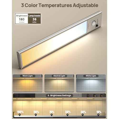 Under Cabinet Lights Wireless,Motion Sensor Light Indoor Closet Lights with Remote Control,3 Color Temps,LED Rechargeable Battery Operated,Under Counter Lights for Kitchen,Wardrobe,Stairs,5 Pack