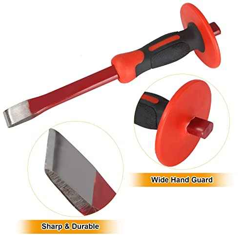 Acrux7 3lb Sledge Hammer & Masonry Chisel with Hand Guard, Heavy Duty Octagonal Sledge Hammer and Flat Chisel with Anti-Slip Handle for Tile, Concrete, Rock, Brick