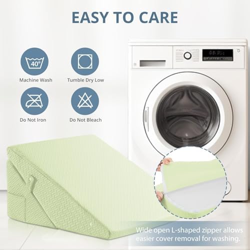 Sasttie Wedge Pillow Set for After Surgery, Adjustable Bed Wedge Pillow Headboard with Orthopedic Memory Foam Neck Cushion – for Acid Reflux, Sleeping, Neck & Back Support, Sage
