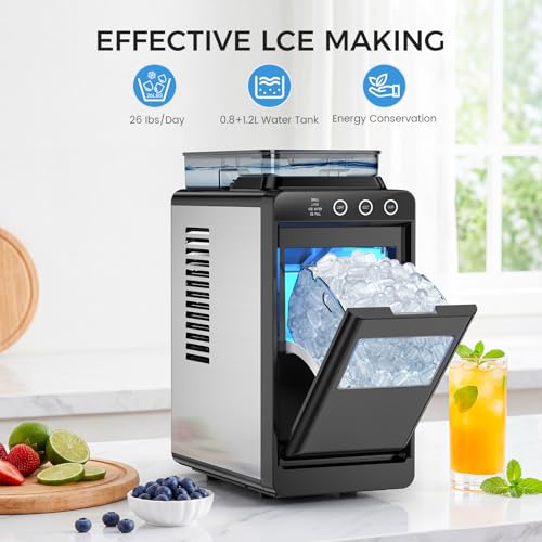 COWSAR Ice Maker Countertop, Portable Ice Machine with External Water Tank, 8 Cubes in 6 Mins, 26 lbs/24Hrs, Self-Cleaning Quiet Compact Commercial Ice Makers for Home, RV, Camping, Black
