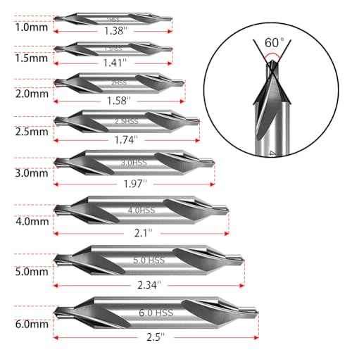 8 PCS Center Drill Bits Set, Countersink Tools for Lathe Metalworking 60 Degree Angle HSS Center Drill Bits for Alloy Steel, Cast Iron, Other Hard Metals (1.0/1.5/2.0/2.5/3.0/4.0/5.0/6.0)