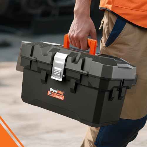 Tool Box Organizer Small 15inch, Mini Toolbox Organization with Handle, Portable Tool Box PLUS an Exclusive Side-Mounted Parts Box, Plastic Tool Storage