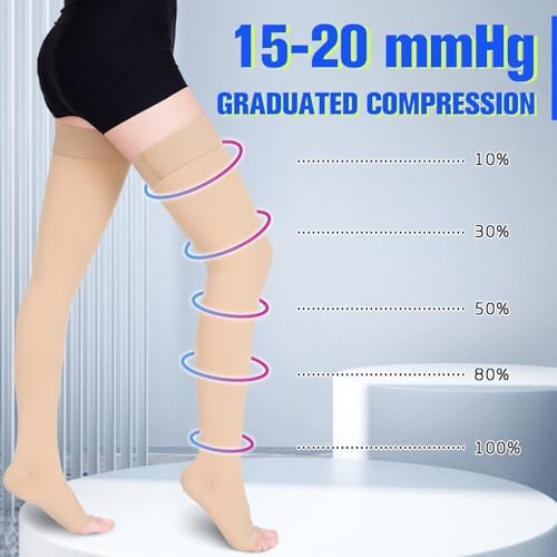 Compression Stockings for Women & Men, 15-20 mmHg Thigh High Compression socks, Medical Graduated Compression Support for Edema, Varicose Veins, Swelling