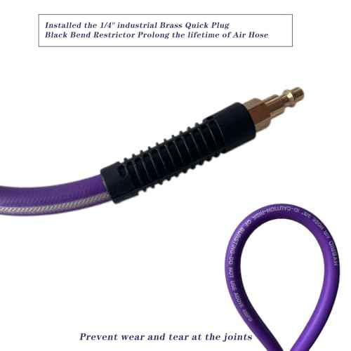 Air Hose 3/8 in x 100 ft, Heavy Duty, Lightweight, Kink Resistant, Hybrid Air Compressor Hose with 1/4 in Solid Brass Male Fittings, Bend Restrictors, 400 PSI(100FT, Purple White)