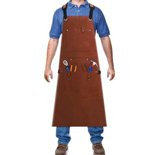 Welding Work Apron,Heat & Flames Proof Apron, Leather Welding Apron,24x36 Inches with 6 Pockets Adjustable Belt