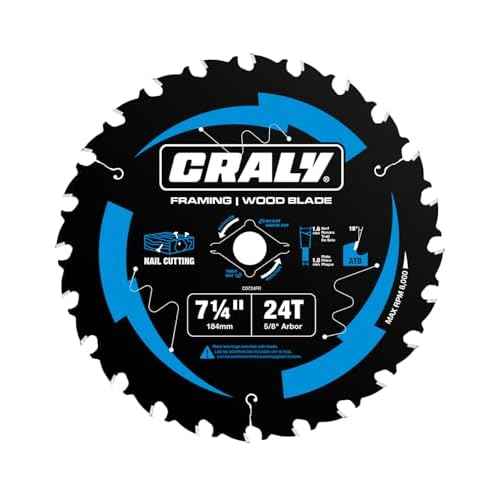 CRALY 7-1/4 Inch 24 Teeth Wood Cutting Framing Circular Saw Blade, 5/8 Inch Arbor, Carbide Tipped, Thin Kerf, Black Ice¢â Coating, for Plywood, MDF, OSB, Laminated(C0724FR)