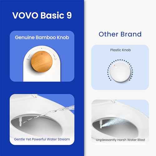 VOVO Basic 9, Real Bamboo Handle, Wash feature, Self-cleaning nozzle, Non-electric Bidet Attachment for Toilet Seat, Adjustable Water Pressure