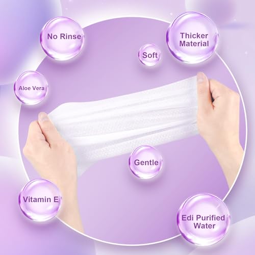 200Pcs Disposable Body Wipes, 7.8 x 9.8 inch Individually Wrapped Bath Wipes for Women and Men, No Rinse-Free Large Body Bath Shower Wipes for Home Travel Hotel Outdoors Camping After Gym ((Purple)