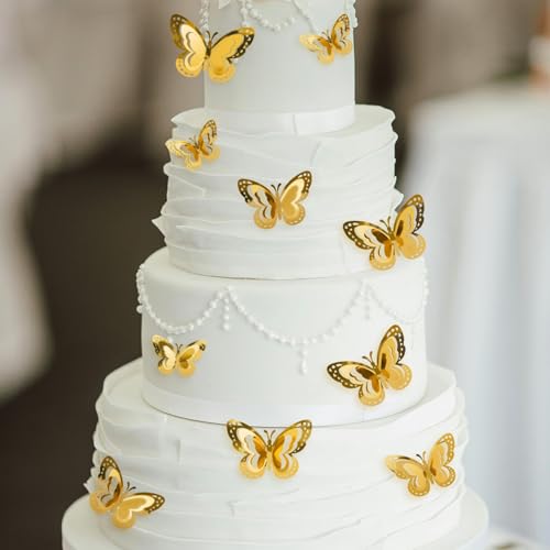 24PCS 3D Butterfly Wall Decor,Butterfly Stickers for Home & Party Decorations (24, Gold)