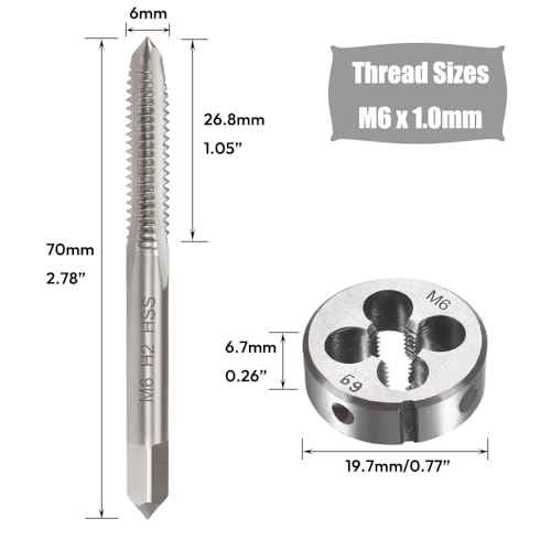 M6 X 1.0 Metric Tap and Die Set M6 X 1mm HSS Straight Fluted Machine Thread Right Hand Screw Tap and Round Threading Die