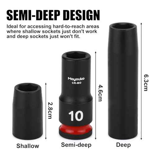 Mayouko 14PCS 3/8" Drive Semi-Deep Impact Socket Set, 8-22MM, Metric, CR-MO, Impact Grade Middle Length Socket Set, 6 Point