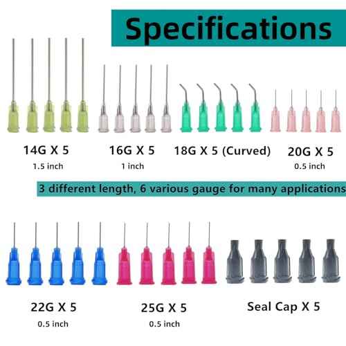 30 pack 1ml, 3ml, 5ml, 10ml, 20ml Measuring Dispenser with14ga,16ga, 18ga, 20ga, 22ga, 25ga Dispensing Accessories and Caps for Measuring and Refilling
