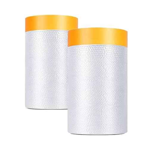 Painters Plastic with Tape 22" x 66',Pre-Taped Masking Film for Painting,Paint Protection Film with Built-in Tape, Drip-Free Painting for Cars,Walls, Floors, Furniture£¨2 Rolls£©