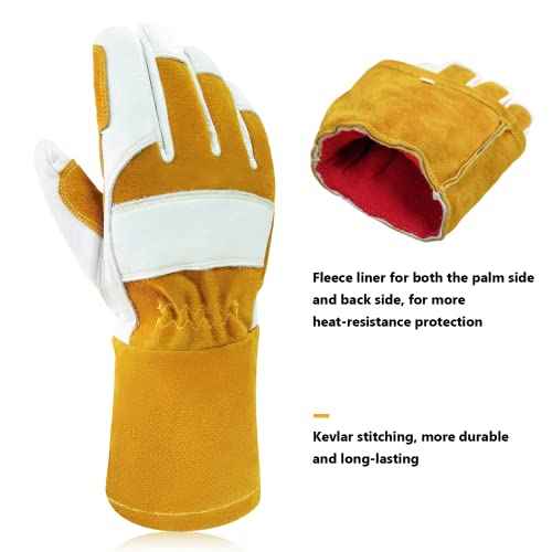 Cowhide MIG Welding Gloves Long Cuff, EN388-2132X, EN407-413X4X, EN12477 TYPE A