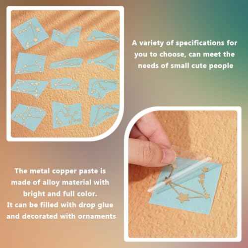 OLYCRAFT 12Pcs Orgonite Sticker 12 Constellation Sticker Energy Tower Decorate Stickers Self Adhesive Golden Metal Stickers for Scrapbooks DIY Resin Crafts Phone & Water Bottle Decor - 1.6x1.6 Inch