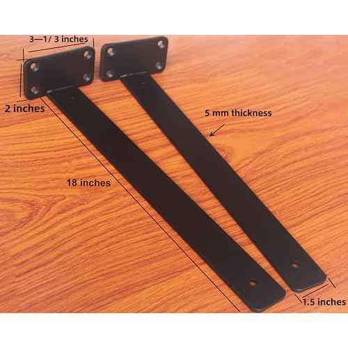 6 Pack - 18 inch Black Hidden L Shelf Bracket (1/5 Inch Thicked) Iron Floating Shelf Brackets Rustic Industrial Metal Brackets for Shelf Support