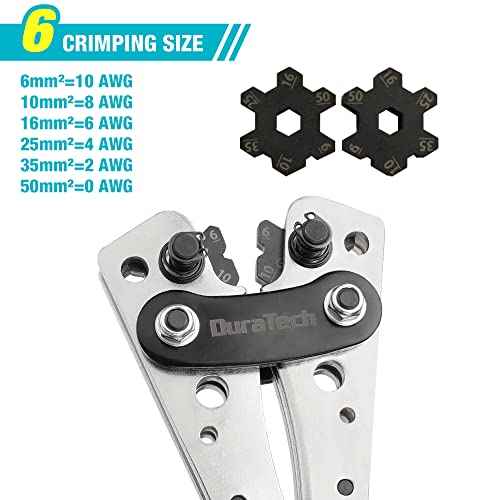 DURATECH Battery Cable Lug Crimping Tool with Wire Cutter-Wire Crimper Tools-AWG 10 8 6 4 2 1/0-Battery Terminal Crimper for Heavy Duty Wire Lugs, Copper Lugs