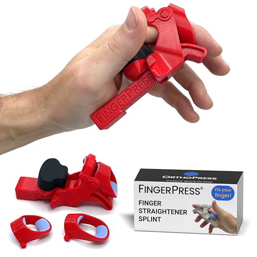 Finger Straightener | PIP Extension Orthosis/Splint For Bent Fingers, PIP Flexion Contractures | Adjustable Joint Stretcher Device | Made in USA | Red/X-Large