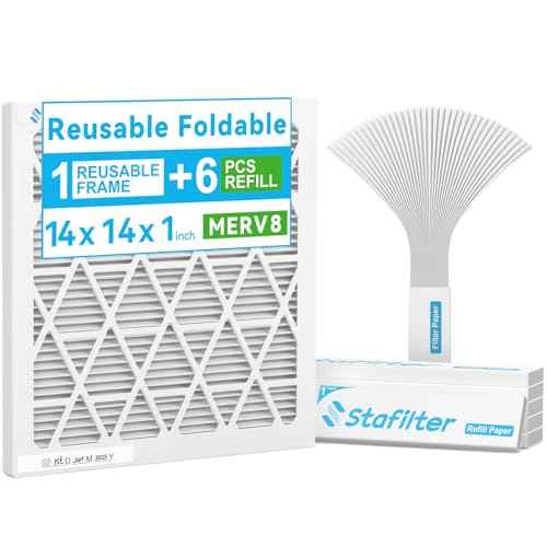 Reusable 14x14x1 Air Filter (MERV 8), 1 Foldable Frame + 6 Refills (Not Individual Filters), Greener HVAC AC Furnace Air Filters MPR 700&FPR 5(Actual Size:13.75"x13.75"x0.75")