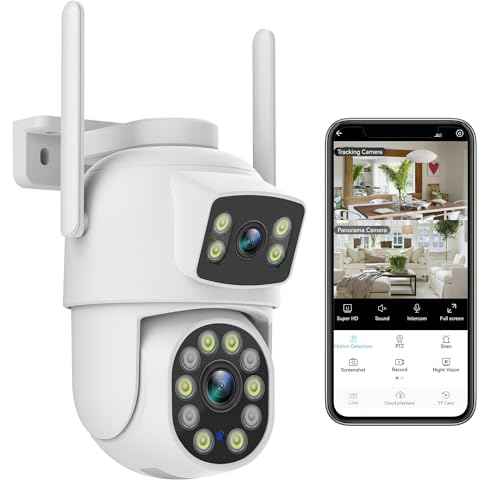 2K Dual Lens Outdoor Security Camera, 360¡Æ View Pan/Tilt 2.4G WiFi Wireless Linkage Cameras for Home Security, Home Surveillance Camera with Auto Tracking, Color Night Vision, Two-Way Audio