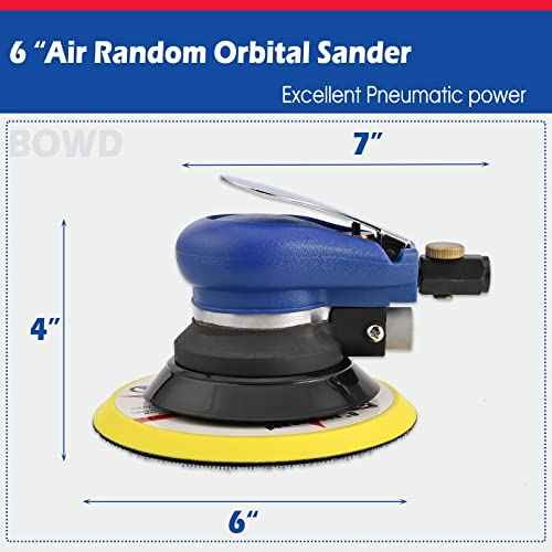6 Inch Air Random Orbital Sander, Pneumatic Palm Sander tool with 10 Pcs Sandpapers, Air Sanders For Auto Body Work By Bowd