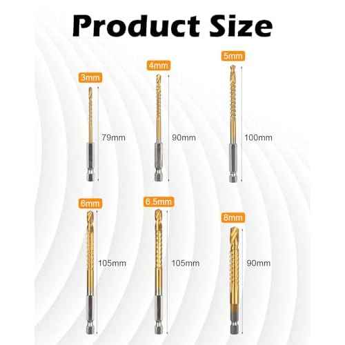 6 Pack Titanium Coated HSS Twist Drill Bit, 3-8mm Hex Shank Serrated Cutting Drill Bit Woodworking Tools for Wood Metal Plastic Hole