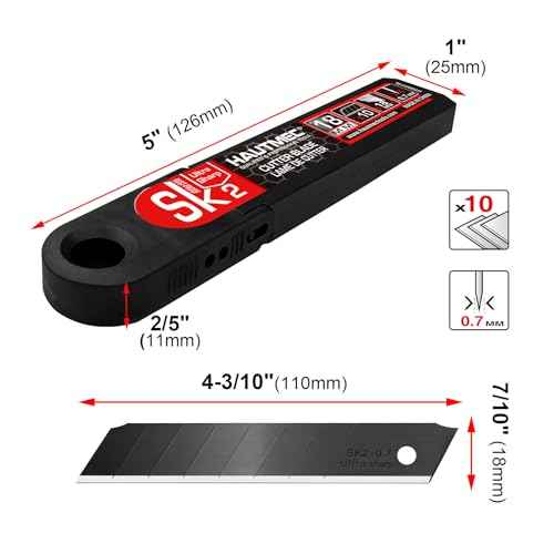 HAUTMEC 10PCS 18mm Triple Cutting-edge Snap Off Blades, Retractable Black Replacement Blades, SK2 Heavy Duty Utility Knife Blades, Strengthened Safety Box, for Box, Carpet, Rope HT0083-BL