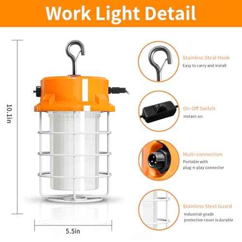 80W LED Temporary Work Light 12000lm 5000K Daylight White Portable Hanging Construction Lighting Led High Bay Light for Workshop Mine Job Site Lighting