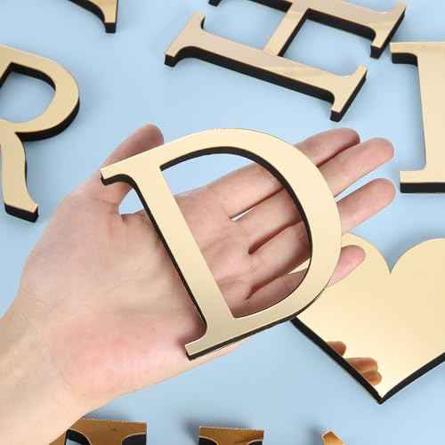 PATIKIL 3D Acrylic Alphabet Mirror Wall Stickers Letter D Self-Adhesive Home Decor Letter Sign Art Sticker Decal for DIY Home Decoration Light Gold