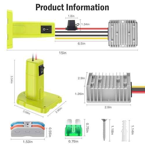 18v to 12v Step Down Converter,Compatible with Ryobi 18v Battery Adapter,DC 12V 20A 240W Buck Converter,Multi Functional Design,Over Discharge Protection,with Switch 30A Fuse Wire Terminals