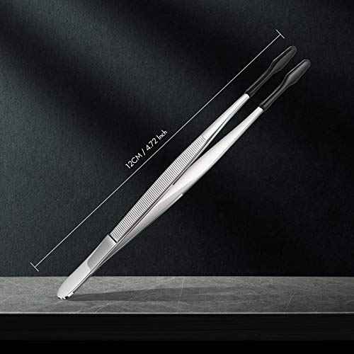 Honoson 2 Pieces Rubber Tipped Tweezers PVC Rubber Coated Soft Non Marring Flat Tip Lab Industrial Hobby Craft Tweezers Tools Jewelry Coin Stamp Tongs(Black)