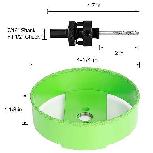 4-1/4 Inch Carbide Hole Saw with Arbor for 4" Recessed Lights, 4.25 Hole Saw Cutting Plaster Drywall Ceiling Sheetrock, 2X Faster, Green