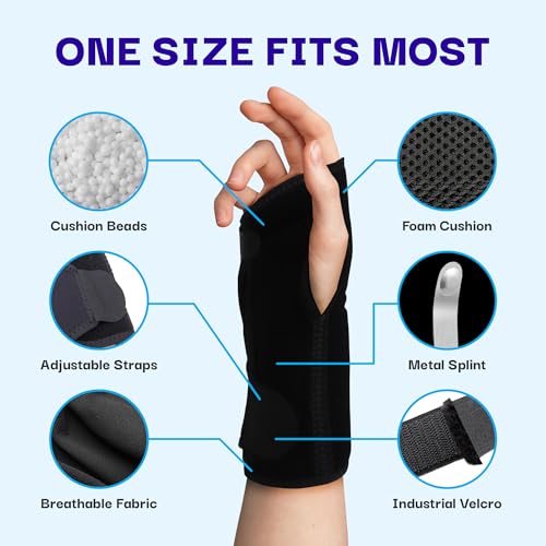Carpal Tunnel Wrist Brace Night Support |2 count | Adjustable Wrist Support with Metal Splint | Hand Brace for Arthritis, Tendonitis, Sprain & Injuries | One Size Fits All, Left or Right Hand | Affordtex