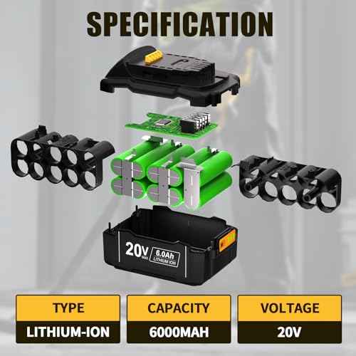 DSANKE 20V 6.0Ah Battery Replacement for Dewalt 20V Battery DCB200 DCB206 DCB207 DCB204 DCB203 DCB201 DCB200 DCB180 DCD/DCF/DCG/DCS Series 20 Volt Battery with Type-C USB Port