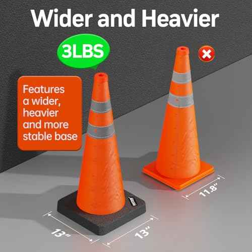 BATTIFE [2 Pack] 28 Inch Collapsible Traffic Safety Orange Cones with Black Weighted Base, Multi Purpose Pop-up Cones and Reflective Collar, for Road Parking, Driving Practice.