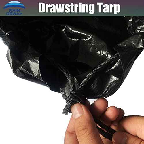 RAINDEWAY Drawstring Tarp 12x12 Feet (2pack), 9 mil Black Poly Yard With Drawstring, Reusable Leaf Lawn Garden Bag