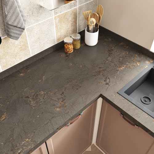 Wallercity Brown Gold Marble Contact Paper for Countertops Marble Wallpaper Matte Counter Contact Paper Waterproof Rock Brown Countertop Peel and Stick for Kitchen Island Table Bathroom 15.8x78.7 Inch