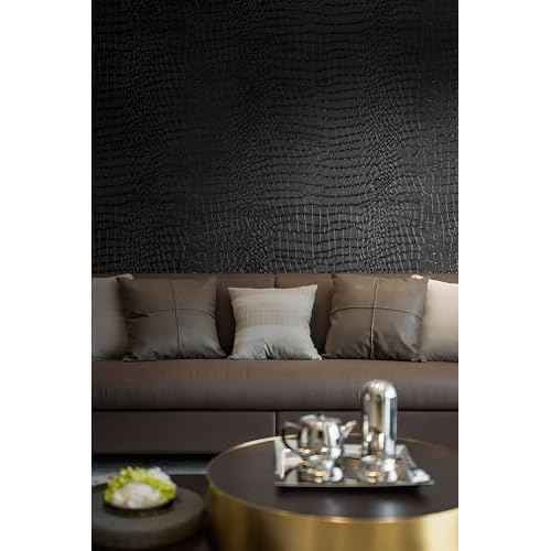 Peel and Stick Wallpaper Black Crocodile Wall Paper Modern Textured Self-Adhesive Removable Contact Paper Thicken Waterproof Easy to Clean Decorative for Bedroom Bathroom Film 118 "x15.75