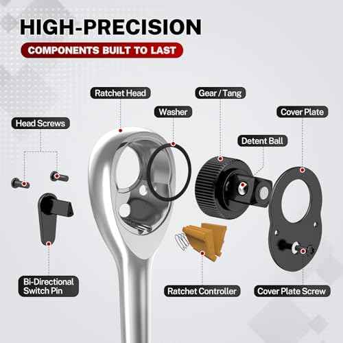 TOMMARS 1/4 inch Drive Ratchet, 72-Tooth Quick-Release Socket Ratchet Wrench Handle Reversible