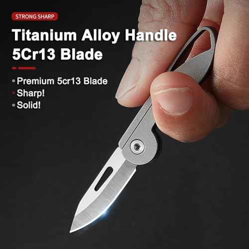 Titanium Alloy Small Keychain Knife, Mini Folding Pocket Knives, Cute EDC Box Cutter, Gifts for Women and Men with 5Cr13 Steel Blade